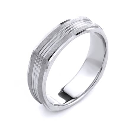 Modern Three Lines  Design High Quality Finishing Solid Fashion Wedding Band 14K White Gold 6MM Wide By 1.6MM Thick