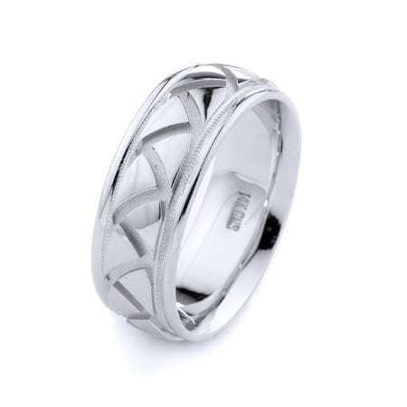 Modern & Milgrain Design High Quality Finishing Solid Fashion Wedding Band 14K White Gold 8MM Wide By 2.20MM Thick